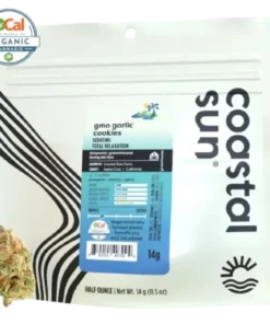 GMO Garlic Cookies represents the super savory side of Coastal Sun’s lineup of nutrient rich, regeneratively farmed flowers. Our phenotype of this quickly emerging strain is extra funky, spicy and pungent, truly encompassing flavors of garlic, mushroom and onions (GMO). With THC levels approaching 35%, people are often surprised by how smooth and balanced this delicious cultivar smokes. The result is feelings of deep relaxation and even sedation, as if just after finishing a huge serving of herb-filled pasta & plenty of wine. Perfect for evenings and before bed! THC: 33% Genetics: GSC x Chemdog Breeder: CA Seedbank Type: Indica Leaning Hybrid Lead Terps: β-Myrcene, Limonene, β-Caryophyllene